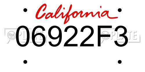 06922F3 California License Plate