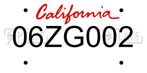 06ZG002 California License Plate