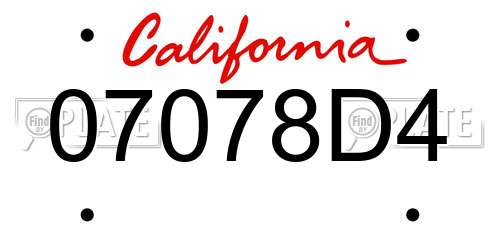 07078D4 California License Plate