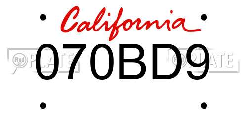 070BD9 California License Plate