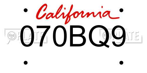 070BQ9 California License Plate