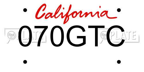 070GTC California License Plate
