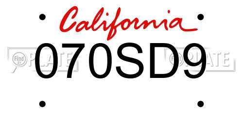 070SD9 California License Plate
