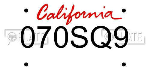 070SQ9 California License Plate