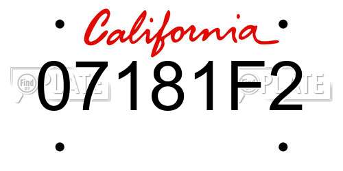 07181F2 California License Plate