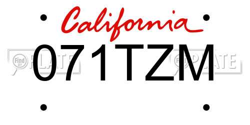 071TZM California License Plate