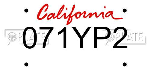 071YP2 California License Plate