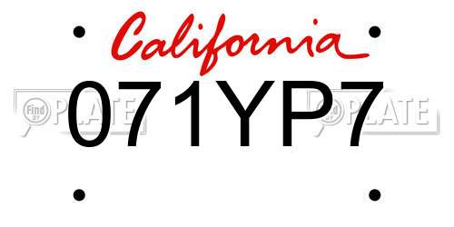 071YP7 California License Plate