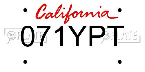 071YPT California License Plate