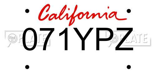 071YPZ California License Plate