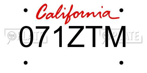 071ZTM California License Plate