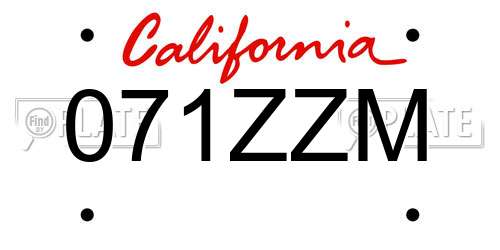 071ZZM California License Plate