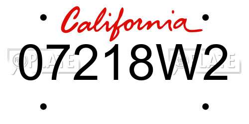 07218W2 California License Plate