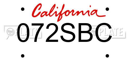 072SBC California License Plate