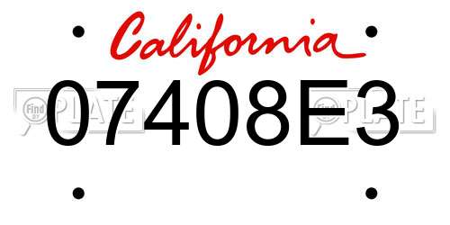 07408E3 California License Plate