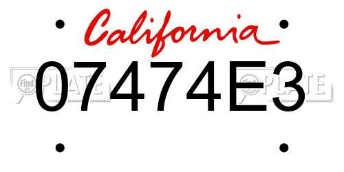 07474E3 California License Plate