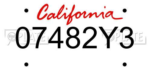 07482Y3 California License Plate