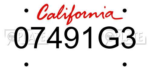 07491G3 California License Plate