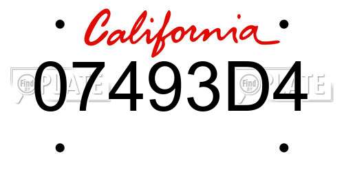 07493D4 California License Plate