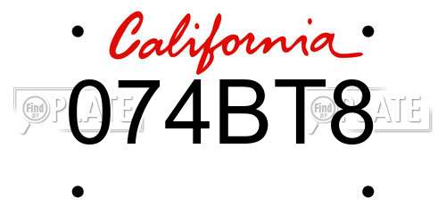 074BT8 California License Plate