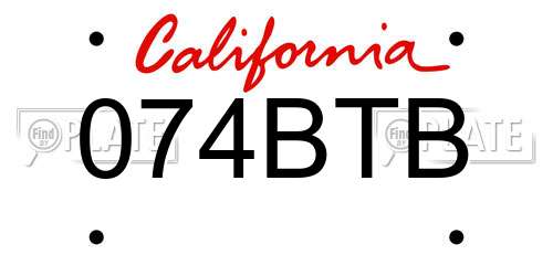 074BTB California License Plate