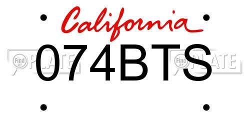 074BTS California License Plate