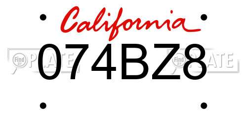 074BZ8 California License Plate