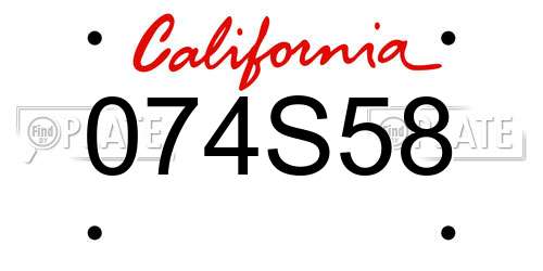 074S58 California License Plate