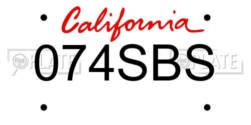 074SBS California License Plate