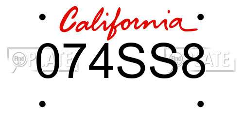074SS8 California License Plate