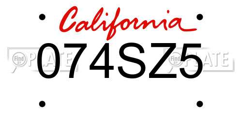 074SZ5 California License Plate