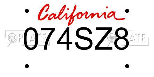 074SZ8 California License Plate