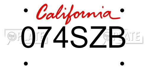 074SZB California License Plate