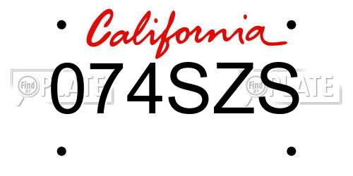074SZS California License Plate