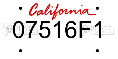 07516F1 California License Plate