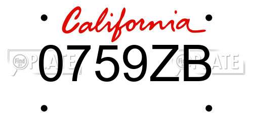 0759ZB California License Plate