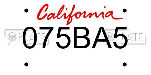 075BA5 California License Plate