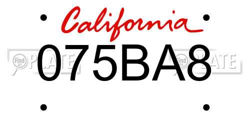 075BA8 California License Plate