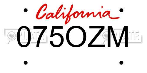 075OZM California License Plate