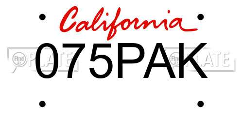 075PAK California License Plate