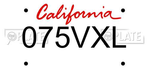 075VXL California License Plate