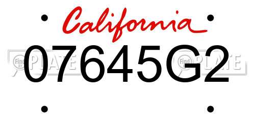 07645G2 California License Plate