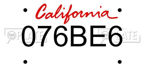 076BE6 California License Plate