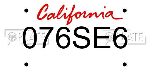 076SE6 California License Plate