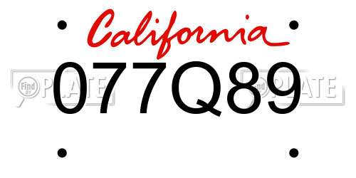 077Q89 California License Plate