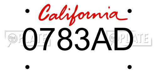 0783AD California License Plate