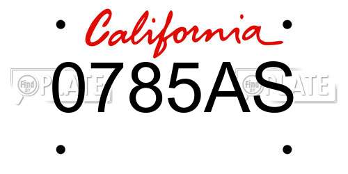 0785AS California License Plate