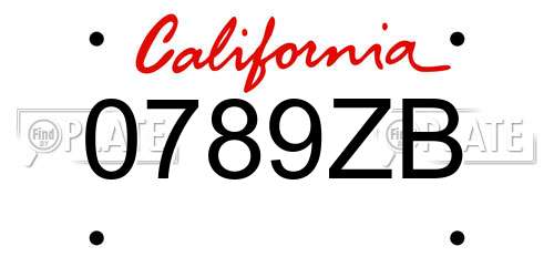 0789ZB California License Plate