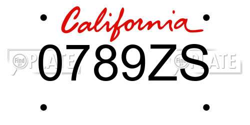 0789ZS California License Plate