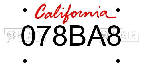 078BA8 California License Plate